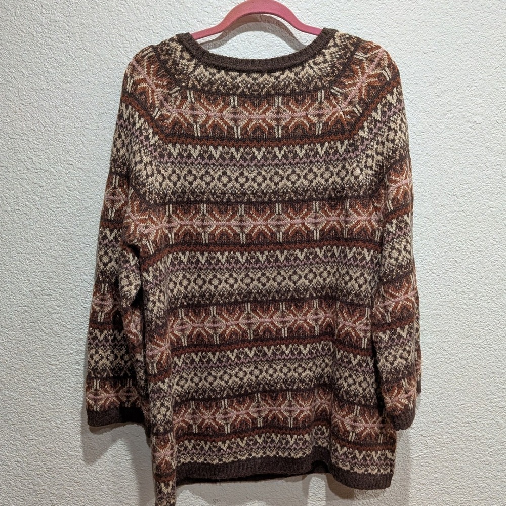 Soft Surroundings Womens XL Julietta Fair Isle Alpaca Wool Tunic Sweater Brown - Picture 2 of 8
